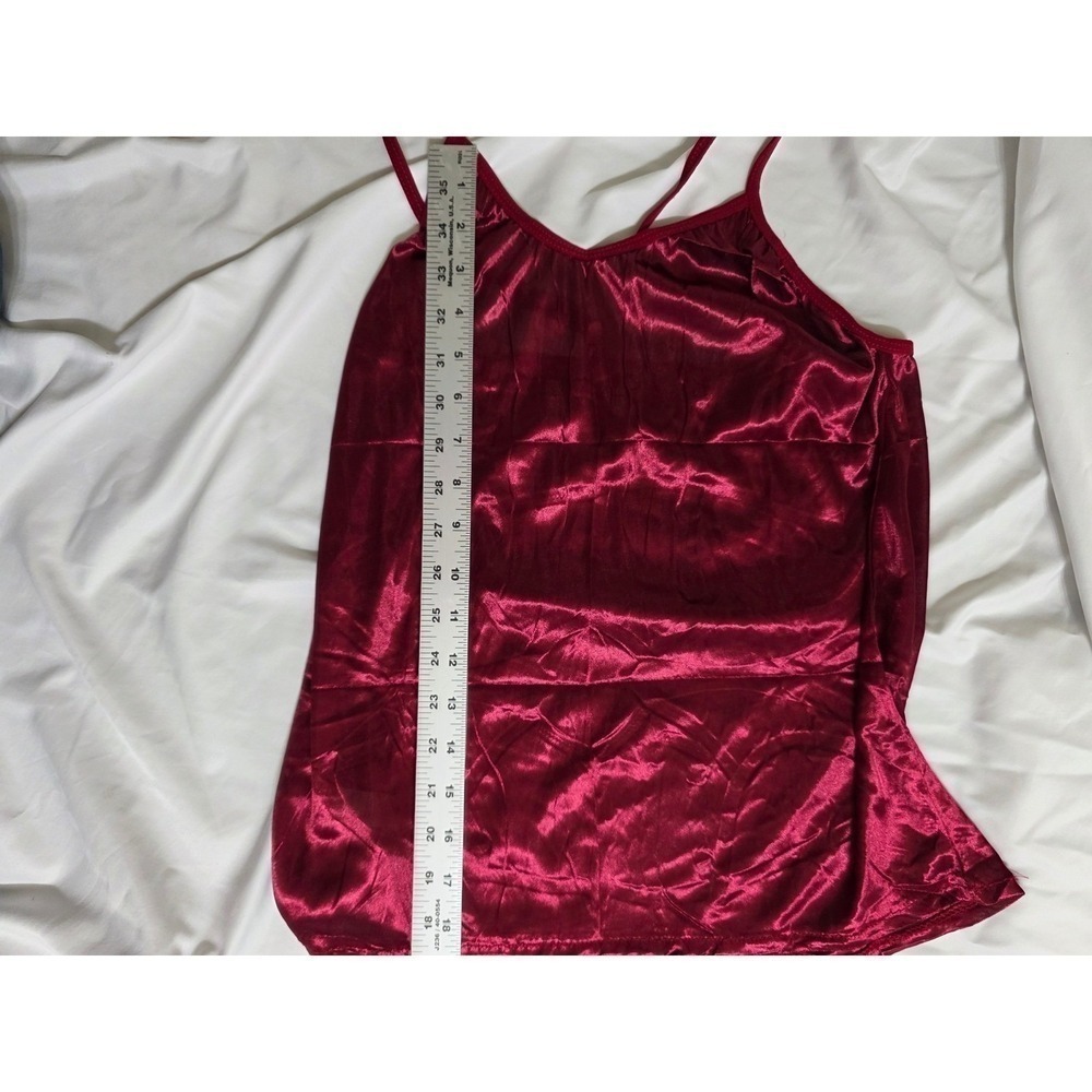 Womens Pajama Set Satin Lingerie Burgundy Sleepwear Two Piece Wine Red - Picture 6 of 8